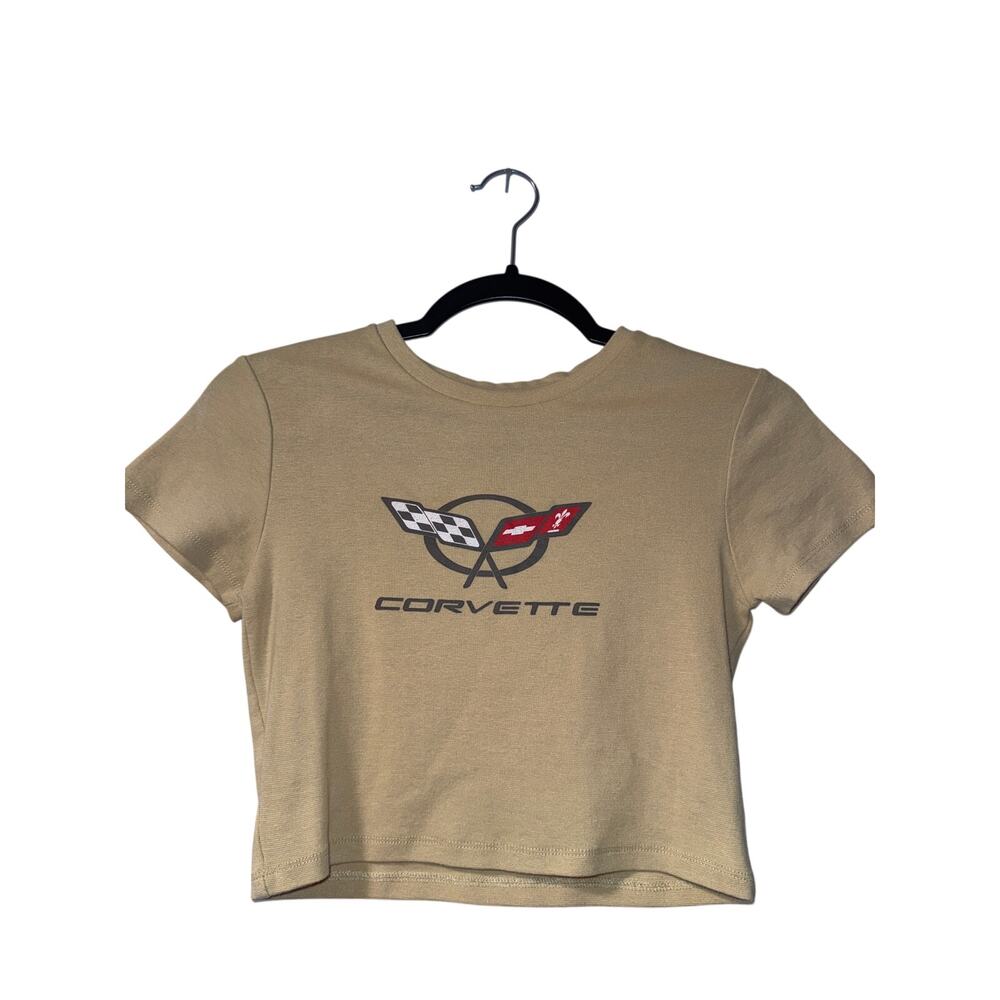 Official GM Licensed Corvette Tan Crop Top Short Sleeve T-Shirt Womens S